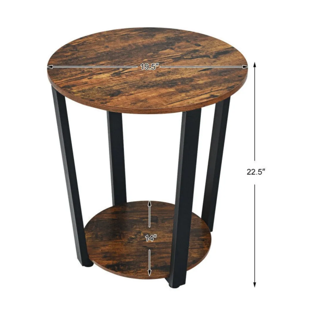 2-Tier Round End Table with Storage Shelf and Metal Frame