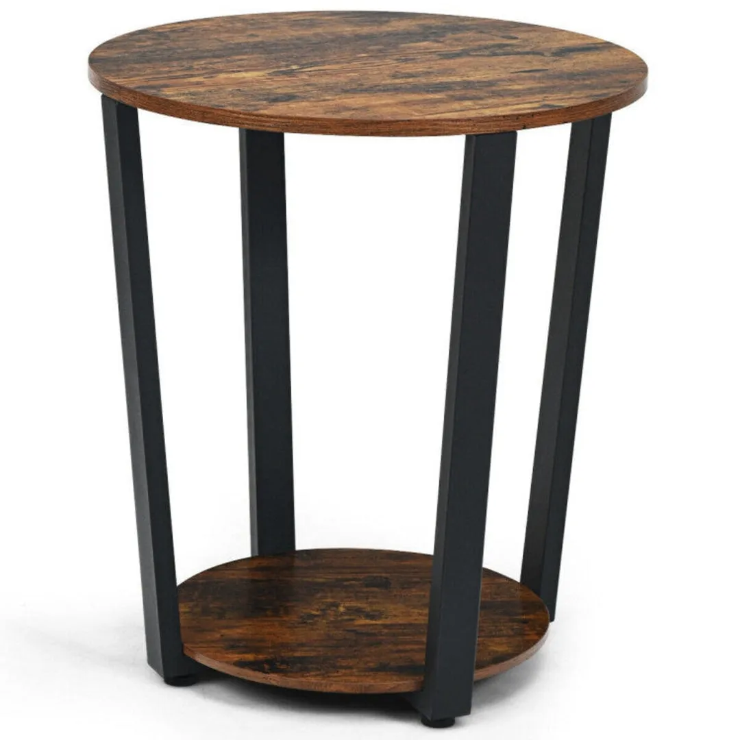 2-Tier Round End Table with Storage Shelf and Metal Frame