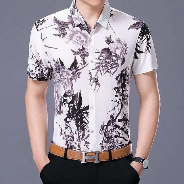 2020 Men's Hawaiian Shirt Short Sleeve Mens Dress Shirts Slim Fit Camisa Masculina Summer Hawaii Casual Male Flower Print Shirt