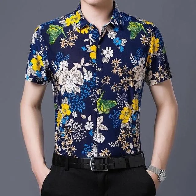 2020 Men's Hawaiian Shirt Short Sleeve Mens Dress Shirts Slim Fit Camisa Masculina Summer Hawaii Casual Male Flower Print Shirt