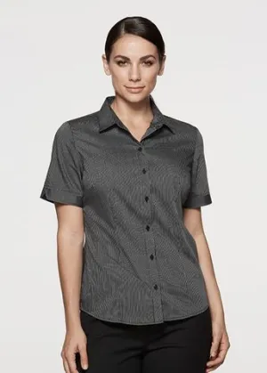 2900S Aussie Pacific Ladies Henley Striped Short Sleeve Shirt