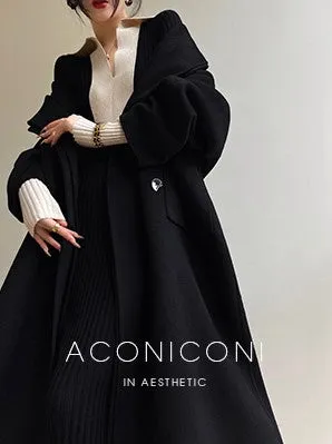 Aconiconi Luxury Pink Peach/Black Double Collar Long Wool Coat- Munich Sea of Clouds