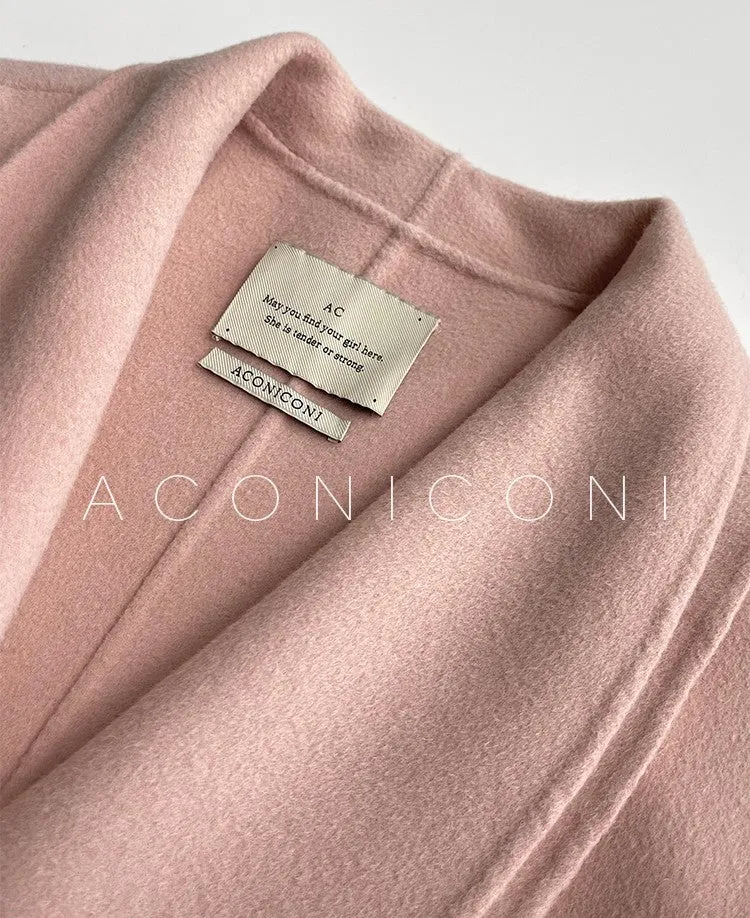 Aconiconi Luxury Pink Peach/Black Double Collar Long Wool Coat- Munich Sea of Clouds