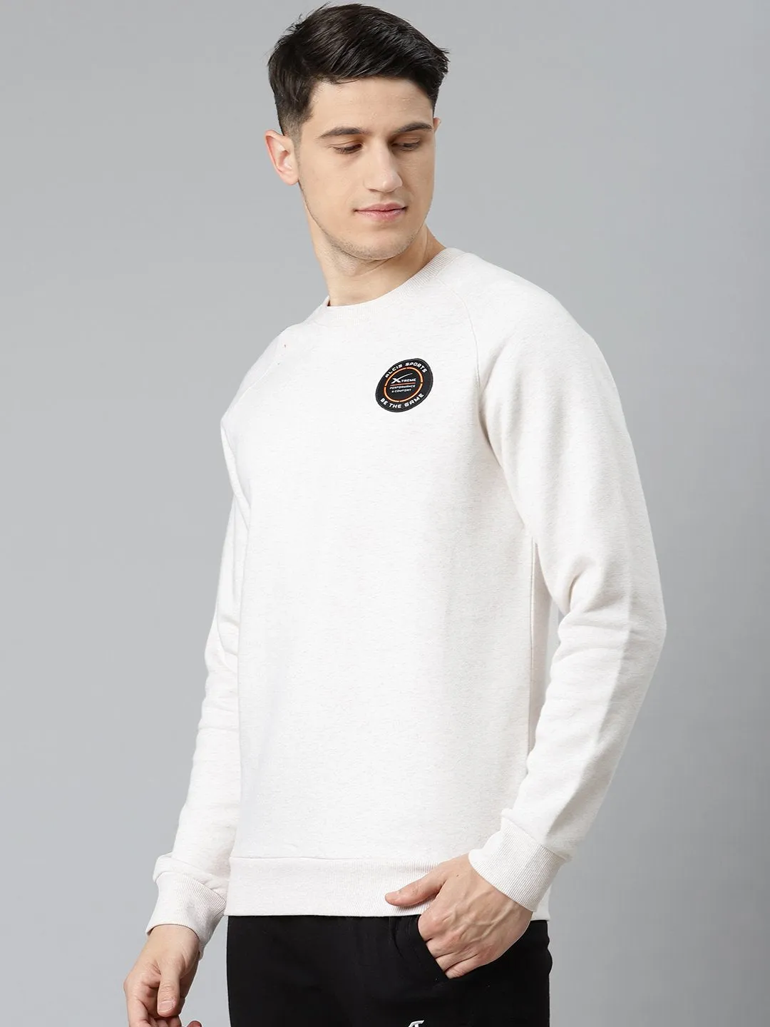 Alcis Men Off White Applique Pullover Sweatshirt