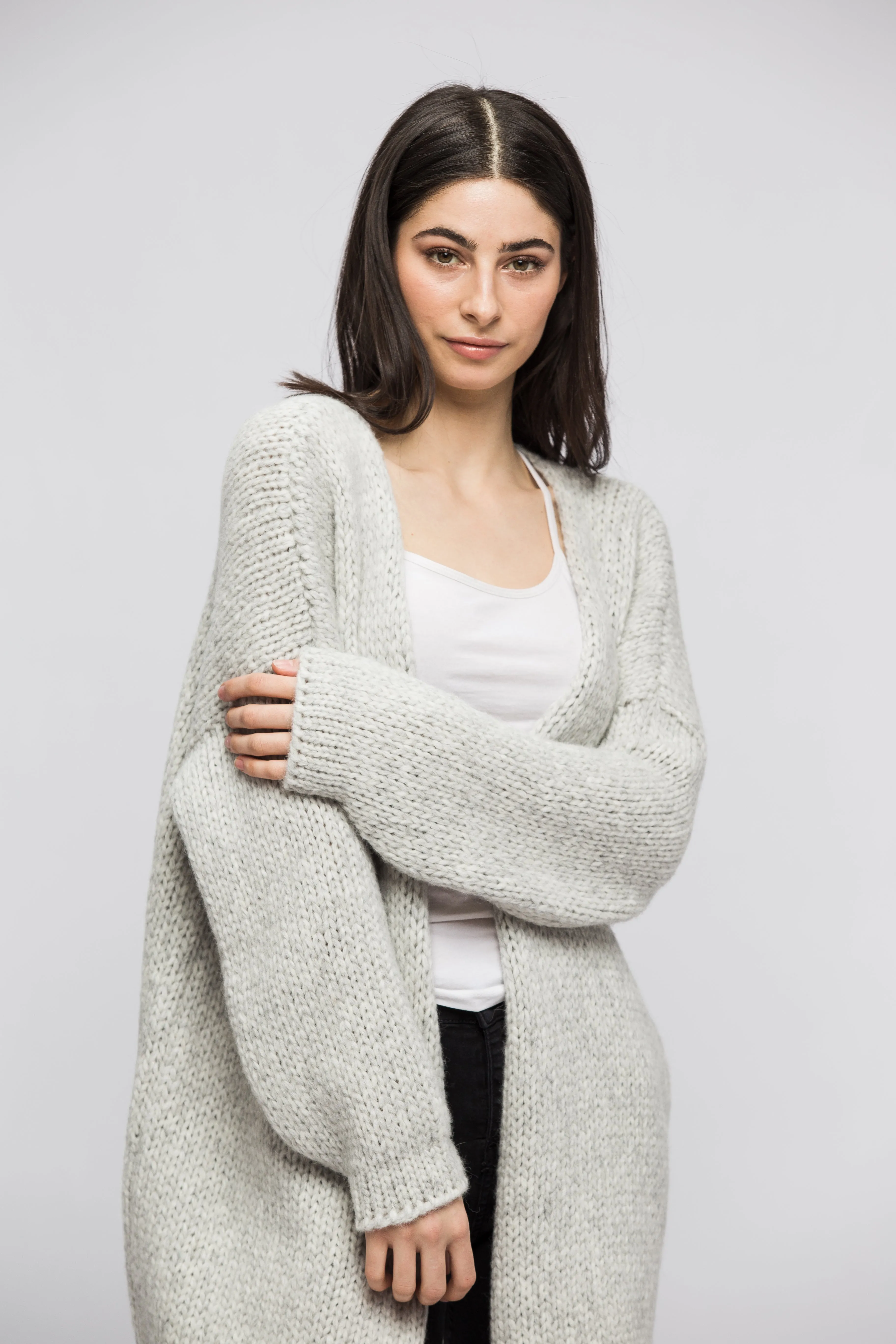 Alpaca  pearl grey knit cardigan.