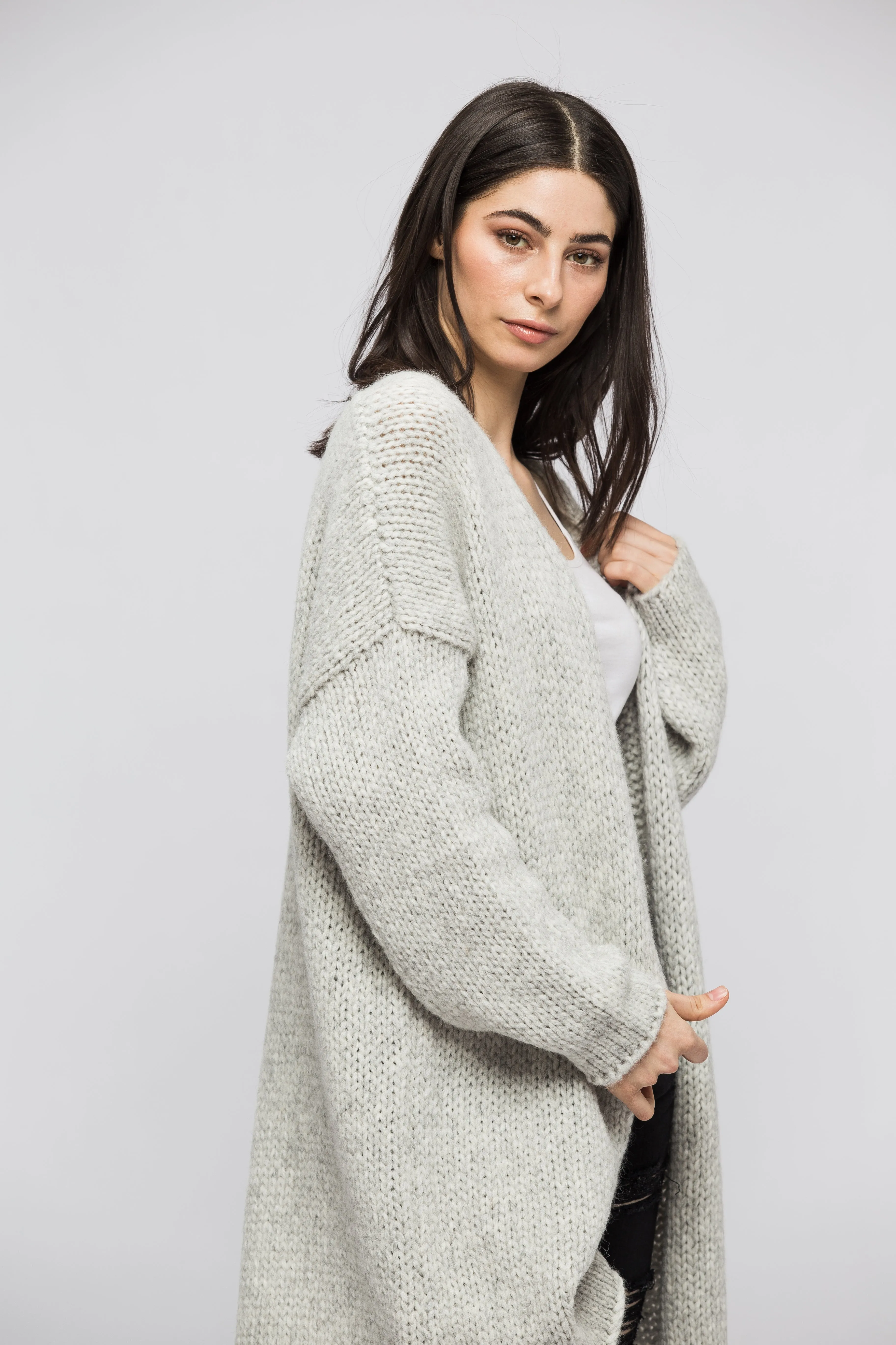 Alpaca  pearl grey knit cardigan.