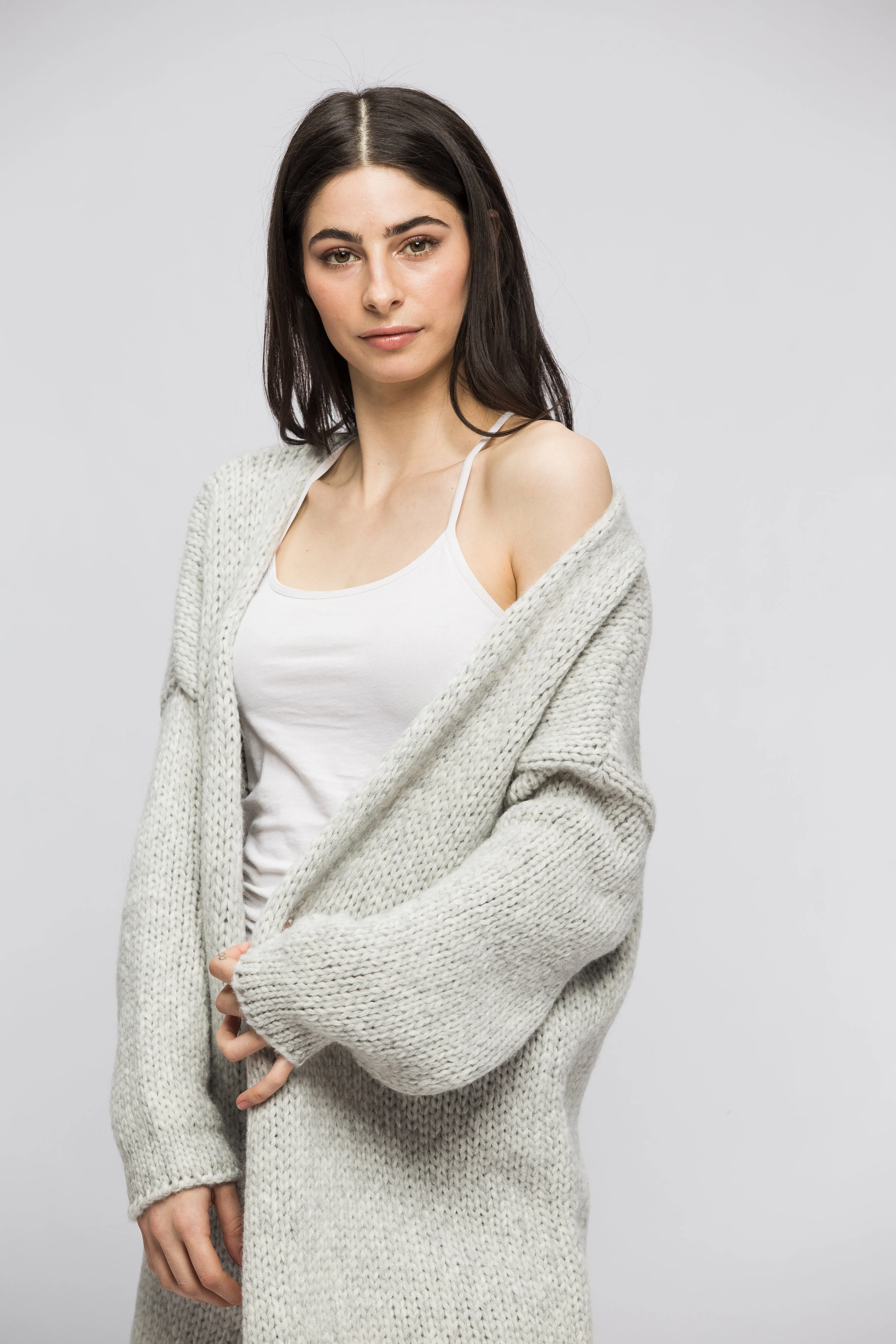 Alpaca  pearl grey knit cardigan.