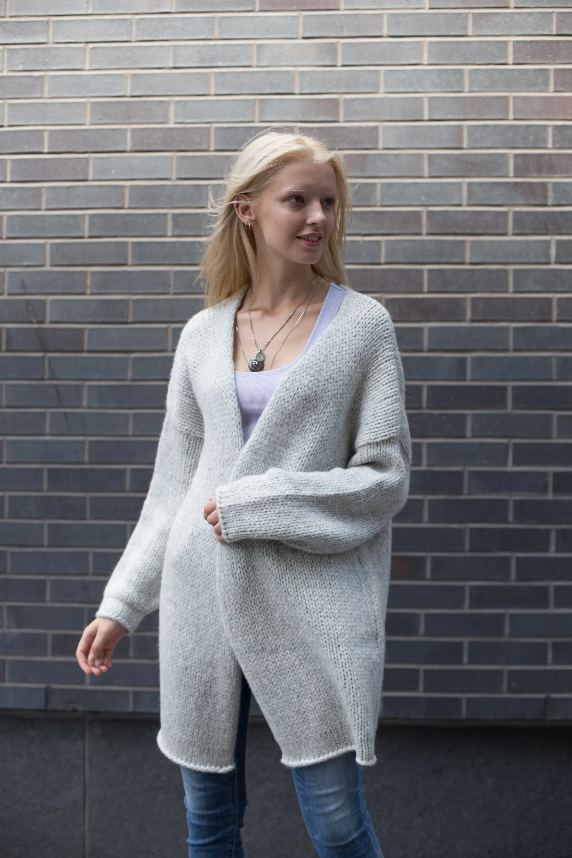 Alpaca  pearl grey knit cardigan.