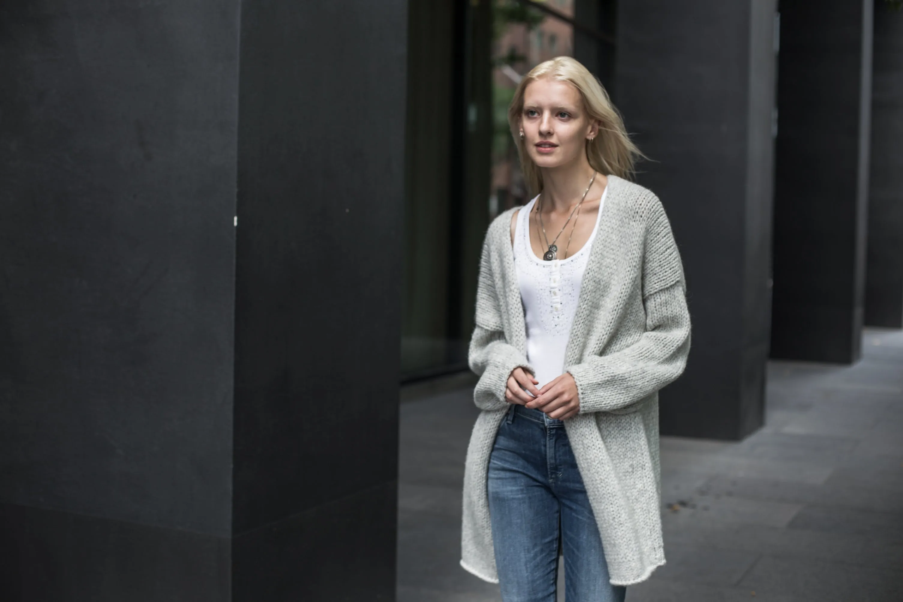 Alpaca  pearl grey knit cardigan.