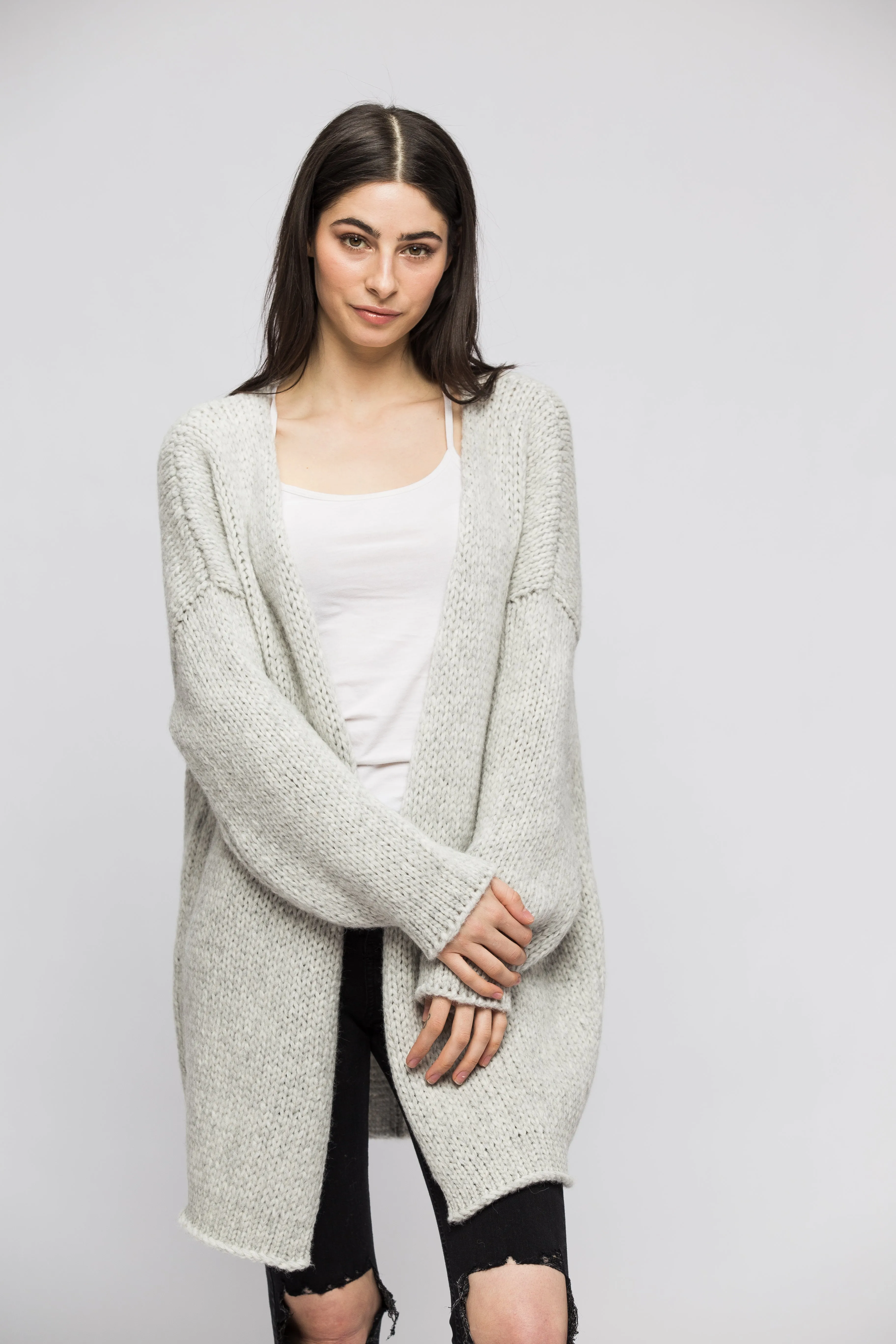 Alpaca  pearl grey knit cardigan.