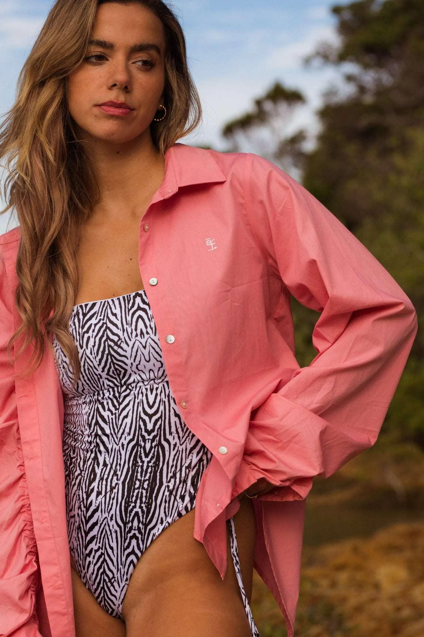 Amalfi Button Up Blouse - Aurora Pink Cotton