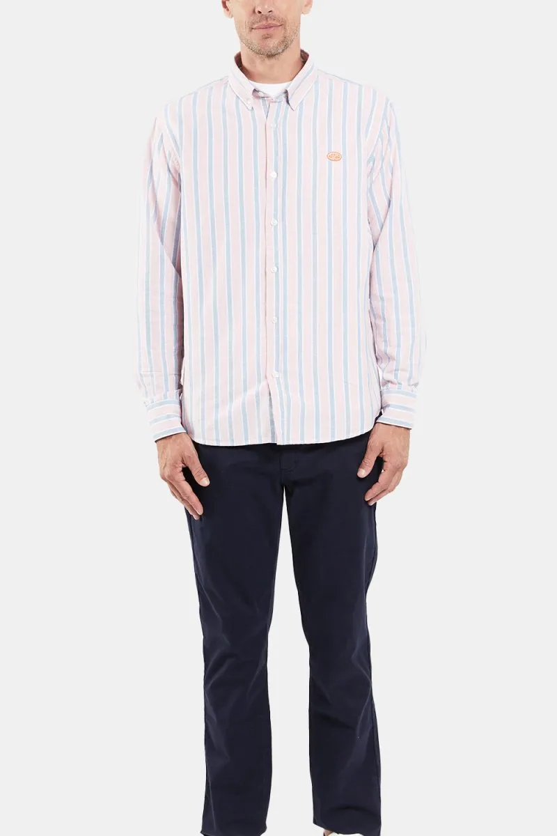 Armor Lux Oxford Stripe Henley Shirt (Pink White Blue)