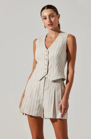 ASTR THE LABEL KAIKO PINSTRIPE LINEN VEST NATURAL BLACK STRIPE