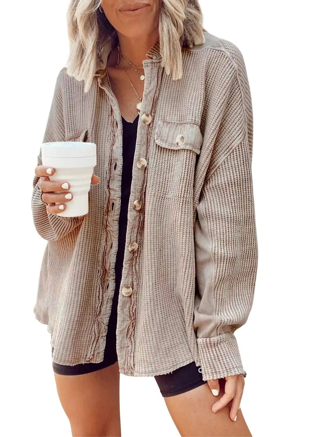 Autumn new coat fashion casual lapel pocket stitching irregular shirt jacket women