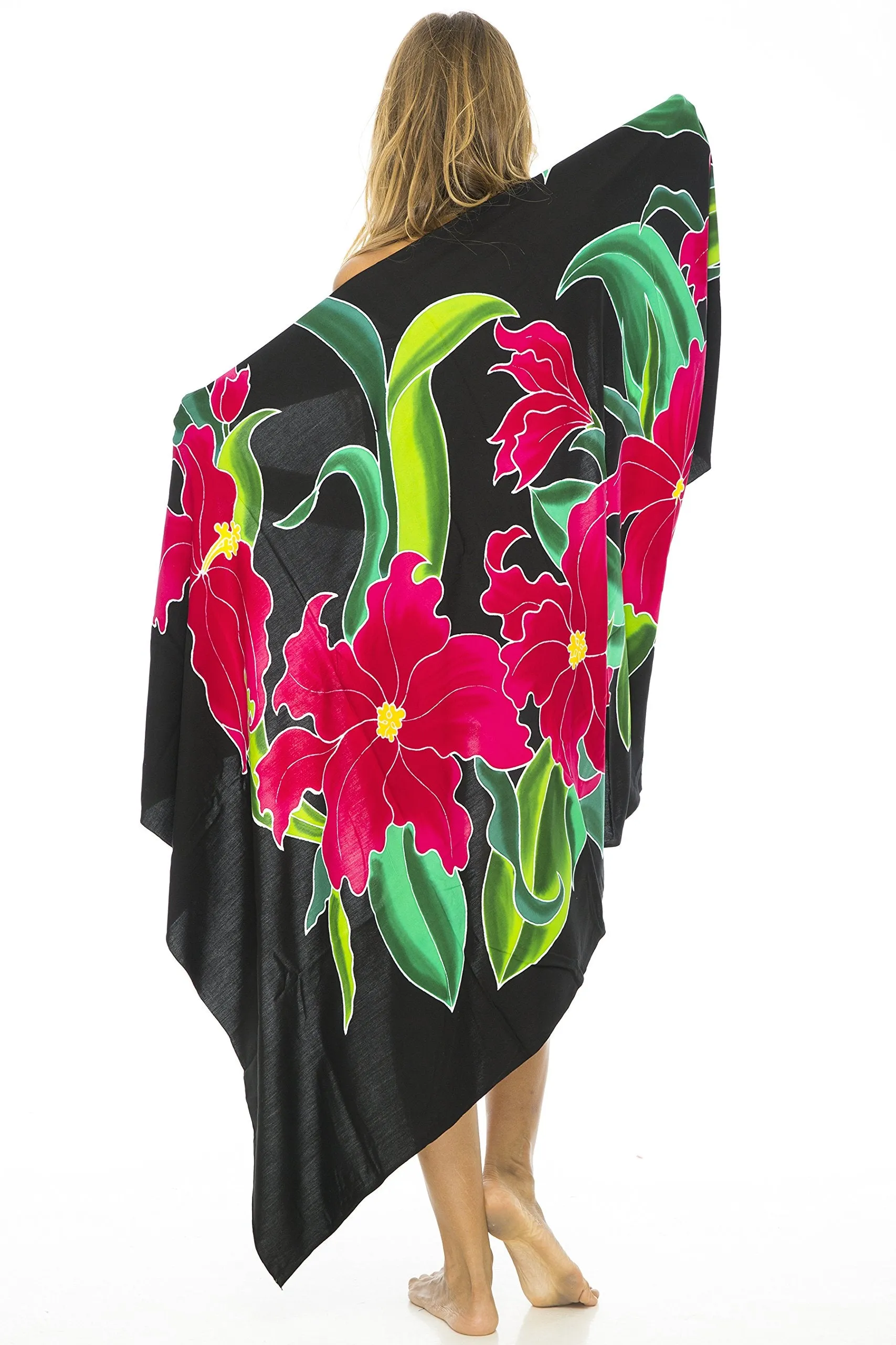 Back From Bali Womens Sarong Swimsuit Cover Up Floral Beach Wear Bikini Wrap Skirt with Coconut Clip Lily