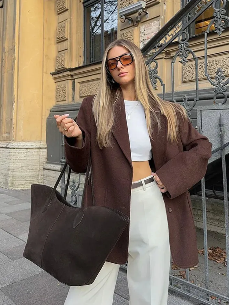 Back To School Joskaa Casual Long Sleeve Women's Woolen Suit Jacket Classic Lapel Single Breasted Pockets Coat Autumn New Office Commuter Outerwears