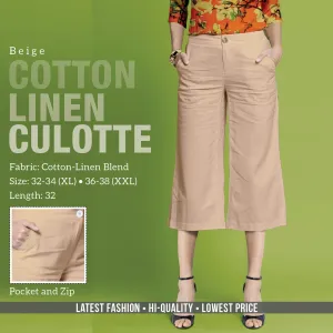 Beige Linen Cotton Culottes Pants for women