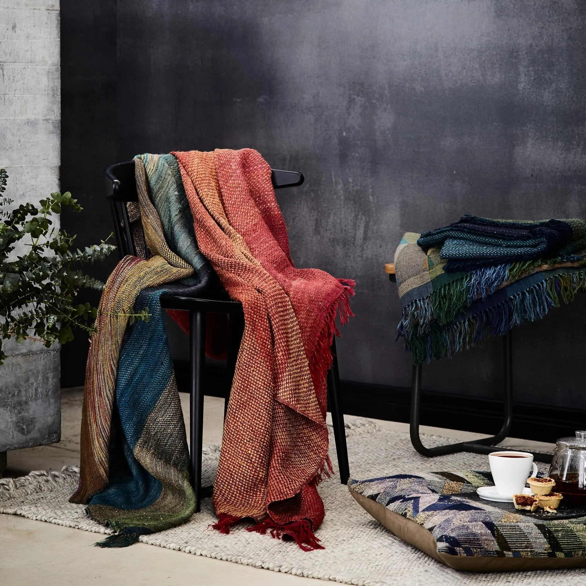 Birami Linen Blanket [Red/Orange/Mustard]