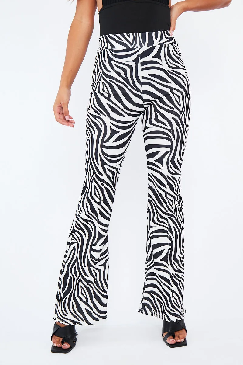 Black And White Zebra Print Wide Leg Trousers - Tiya