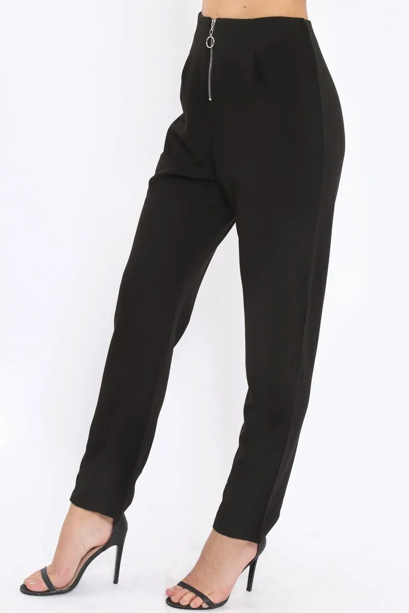 Black High Waisted Trousers - Zeenia