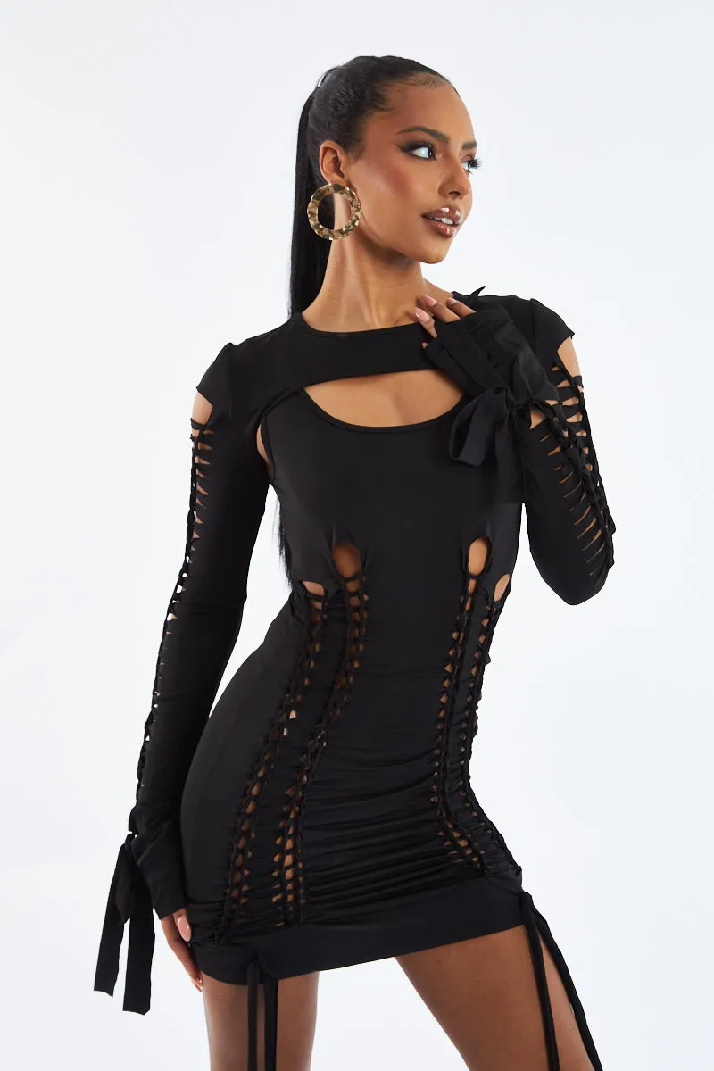 Black Knot Detail Cutout Bodycon Mini Dress - Mya