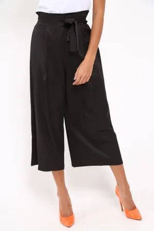 Black Paper Bag Waist Culottes - Eris