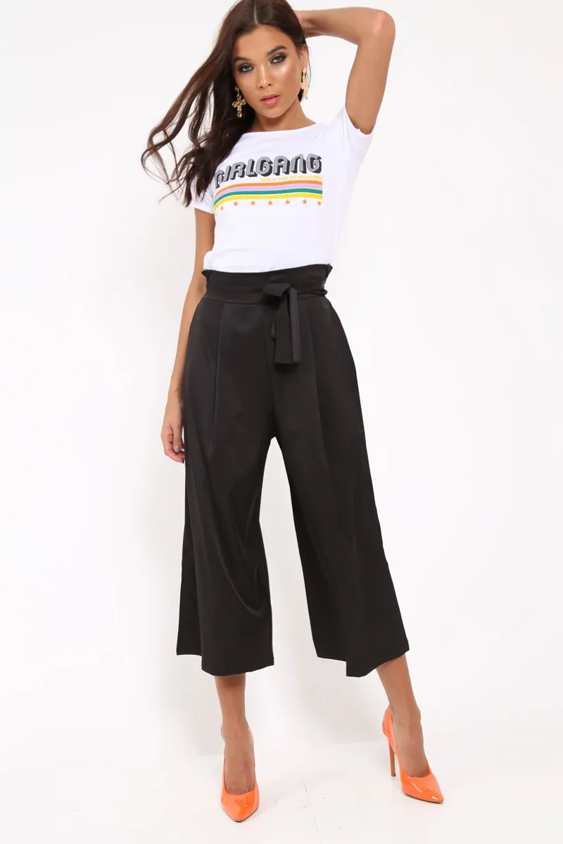 Black Paper Bag Waist Culottes - Eris