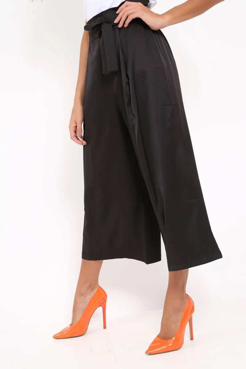 Black Paper Bag Waist Culottes - Eris