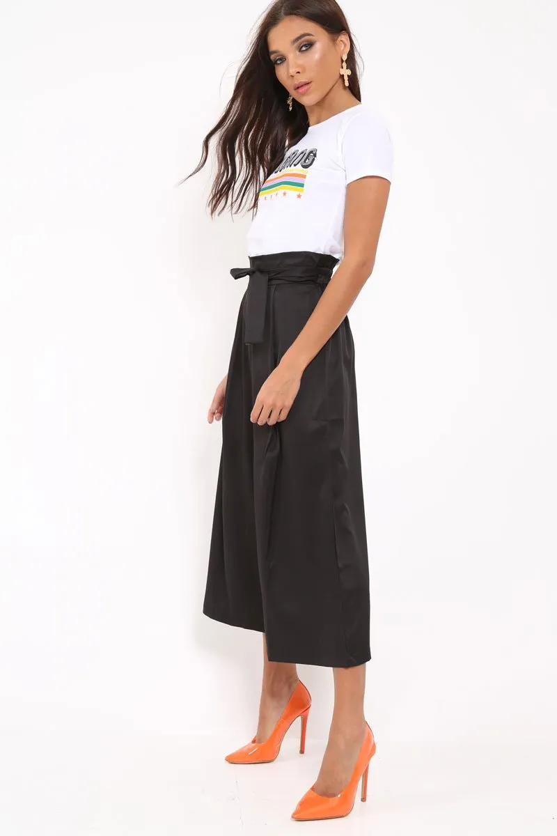 Black Paper Bag Waist Culottes - Eris