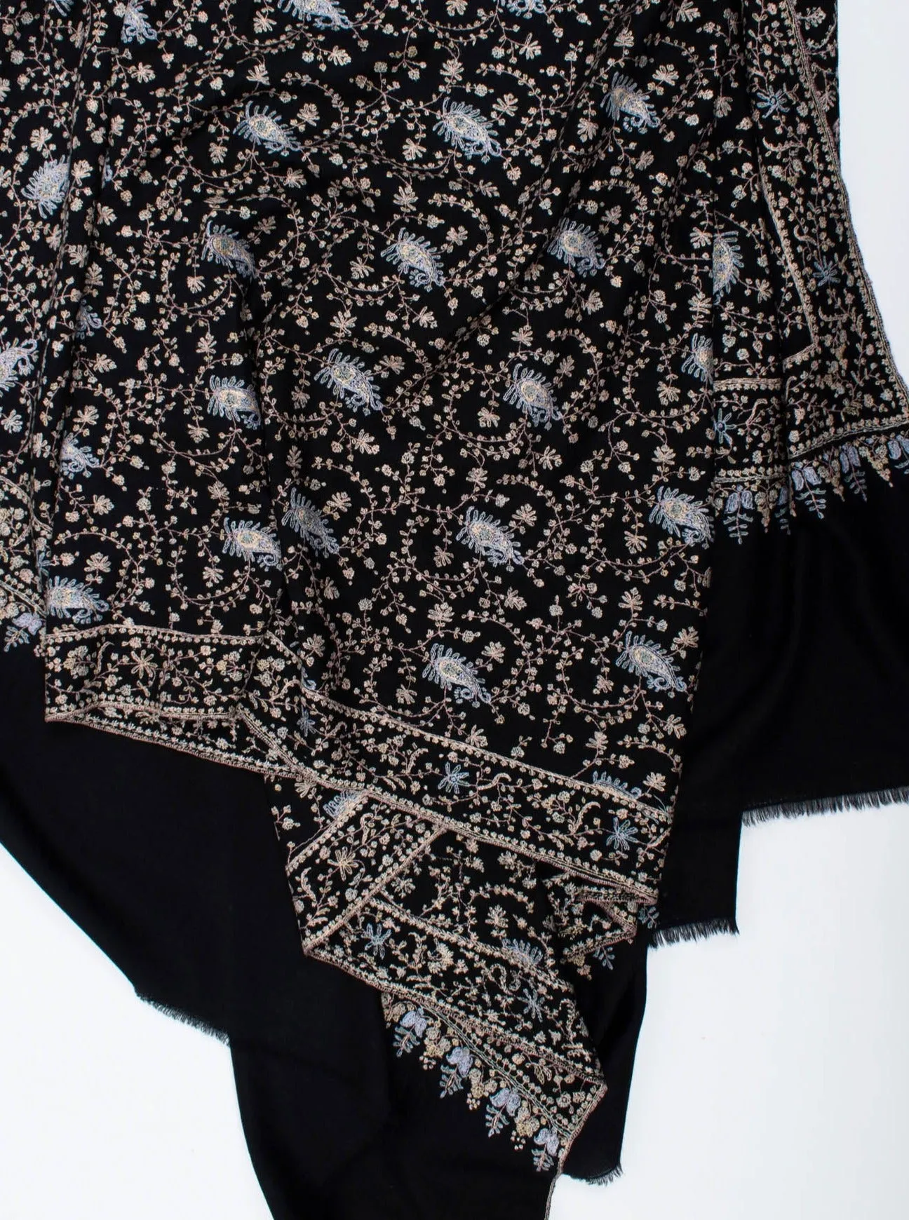 Black Pashmina Shawl In Sozni Jali - PENRYN