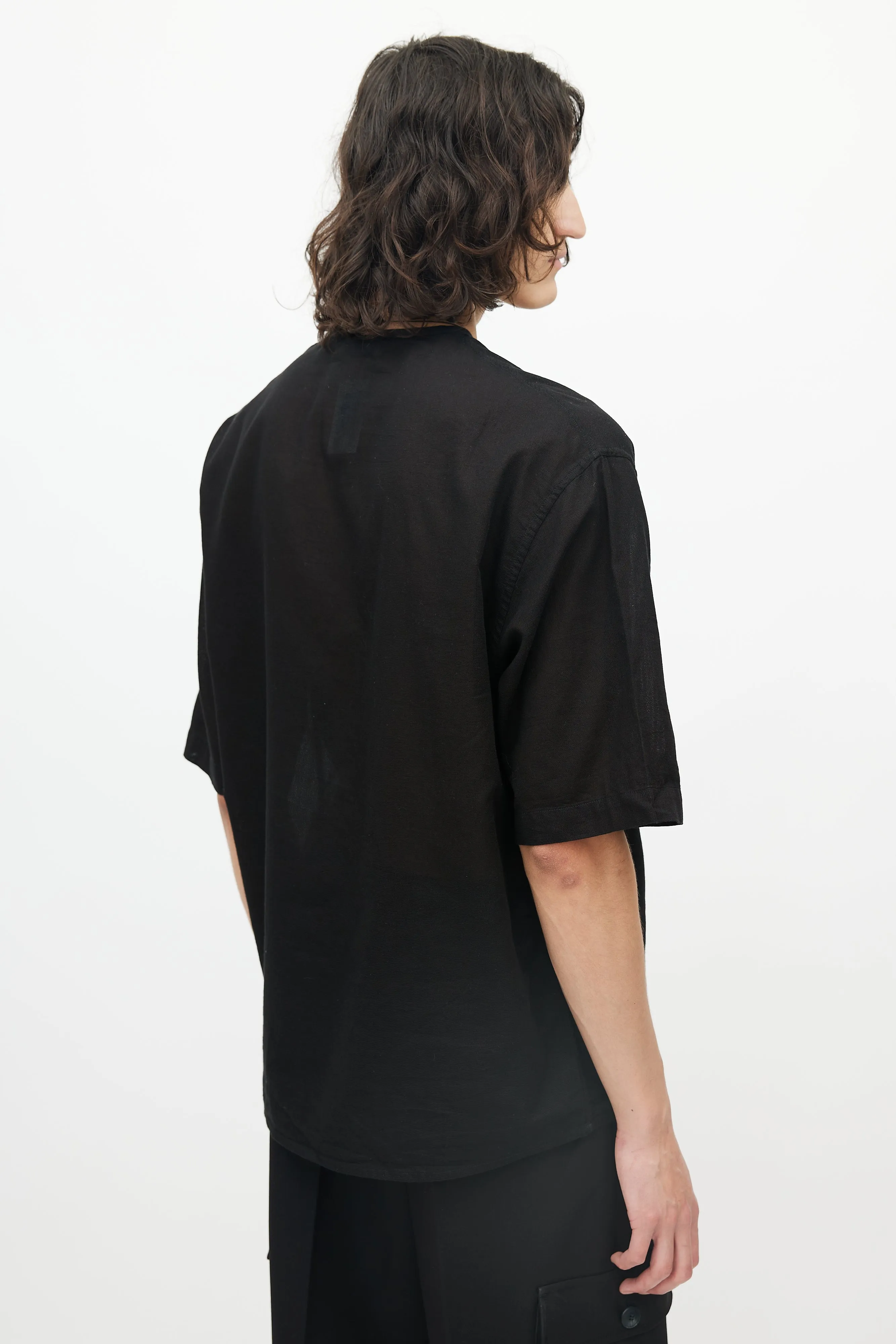 Black Single Pocket Cotton Henley Shirt