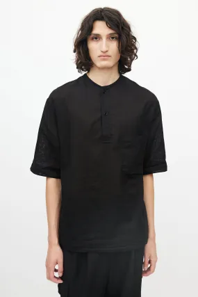 Black Single Pocket Cotton Henley Shirt