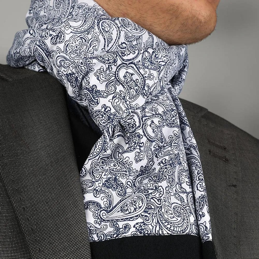 Blue White Paisley Men's Winter Scarf