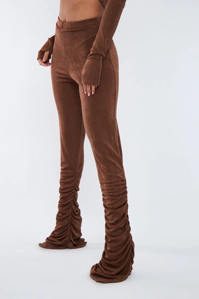 Brown Acetate Slinky Gathered Hem Trousers - Nina