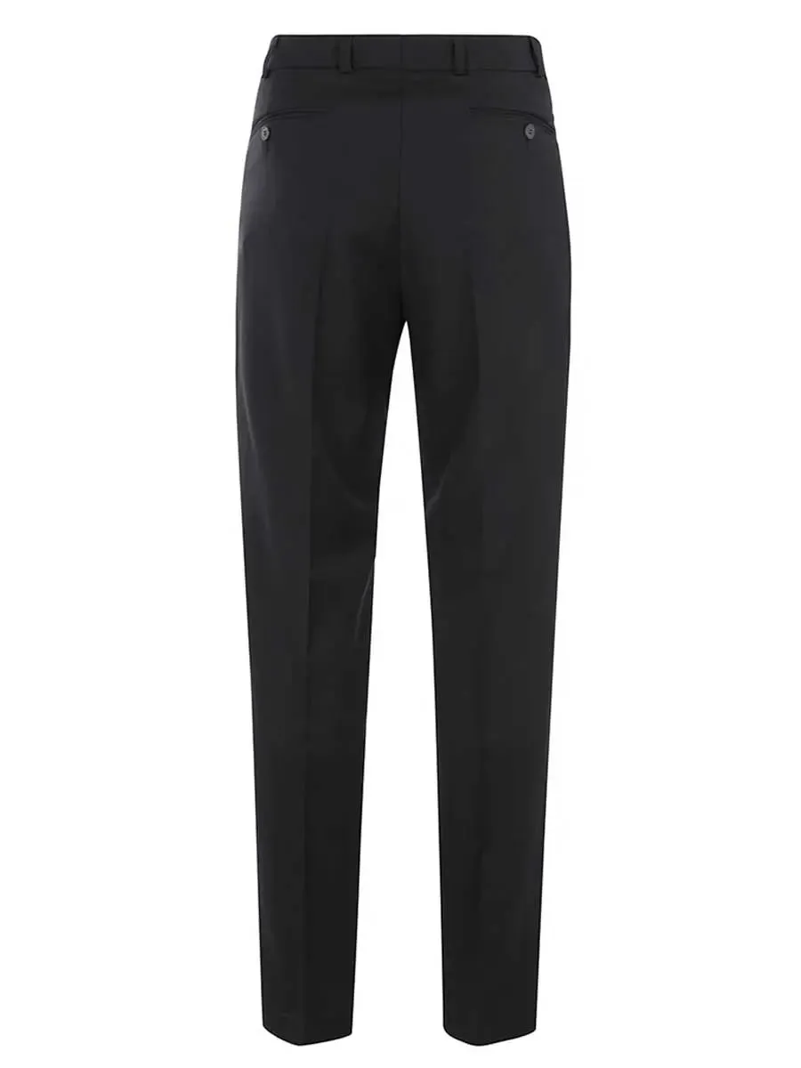 BRUHL Steward Plain Front Trousers - Classic Wool Mix Formal - Black