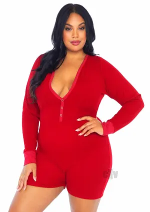 Brushed Romper Long John/flap 3x/4x Red