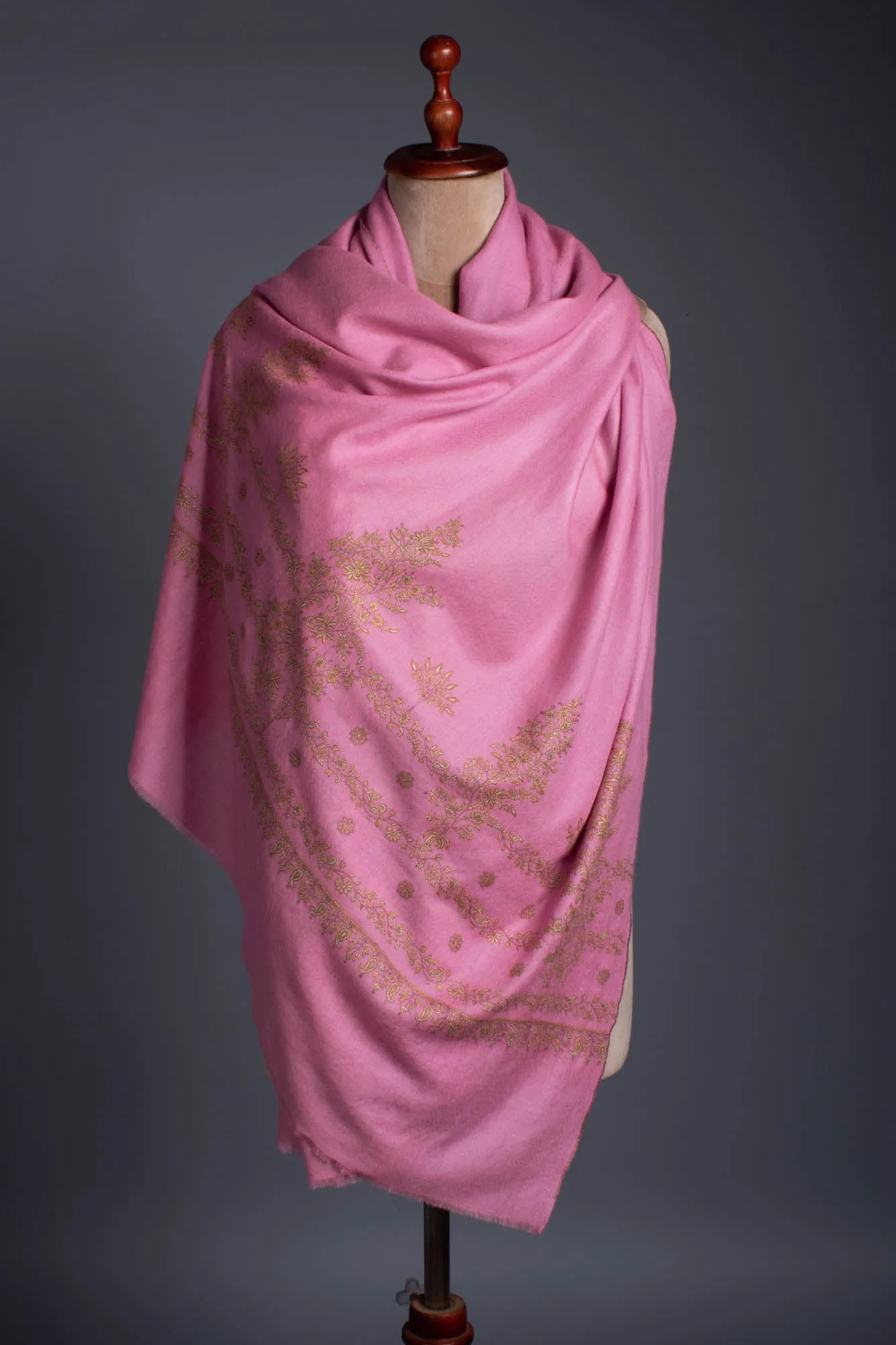 Bubblegum Pink Sozni Embroidered Pashmina Shawl - HAARLEM