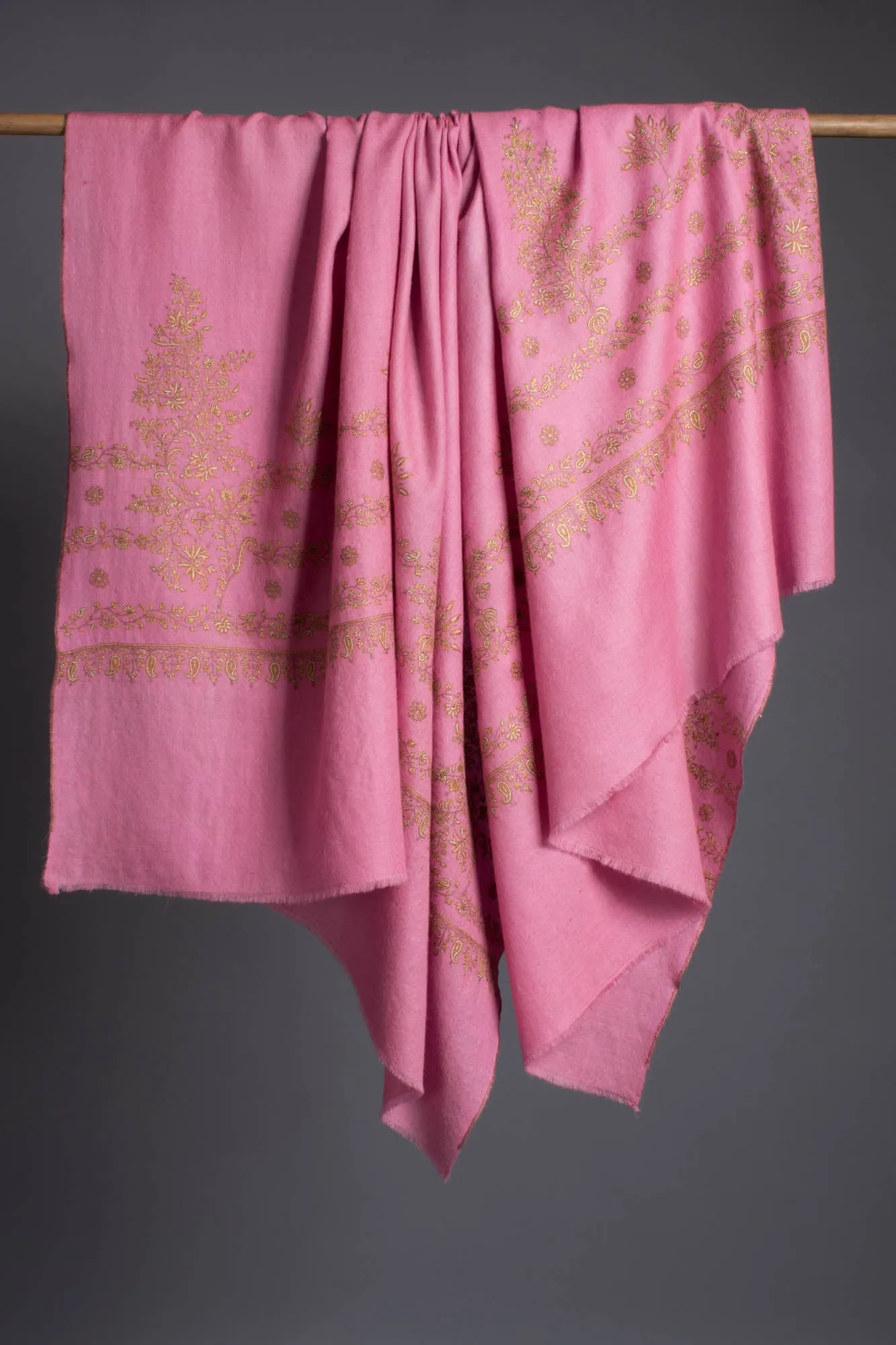 Bubblegum Pink Sozni Embroidered Pashmina Shawl - HAARLEM