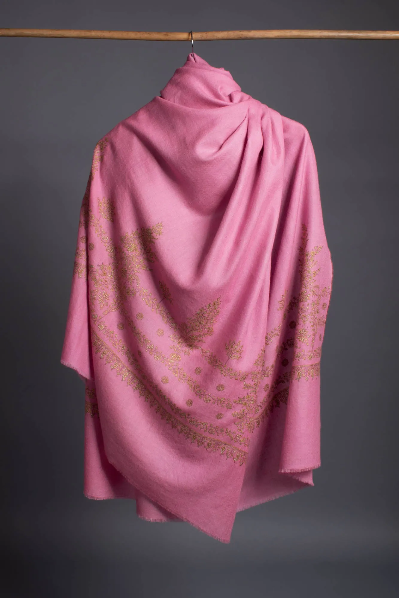 Bubblegum Pink Sozni Embroidered Pashmina Shawl - HAARLEM