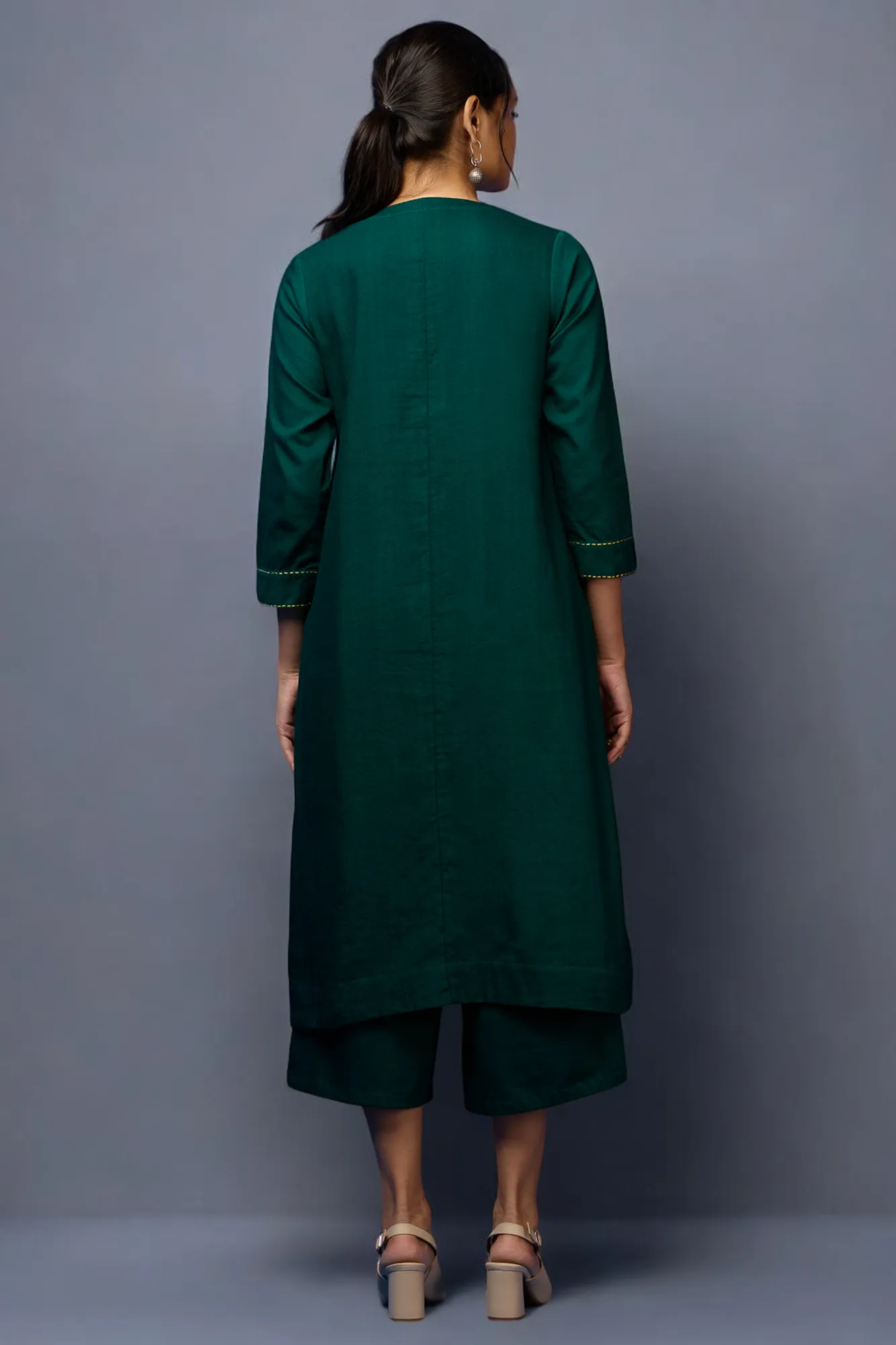 button down tunic kurta with hand stitched details - Evergreen Opulence & Lush Charm