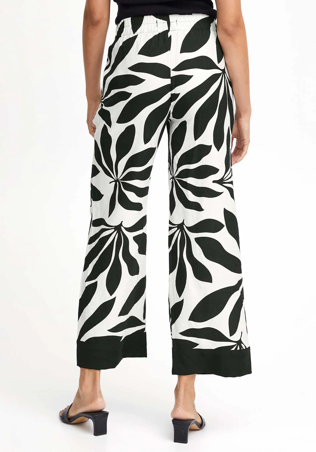 B.Young Janina Satin Palm Print Culottes, Black & White