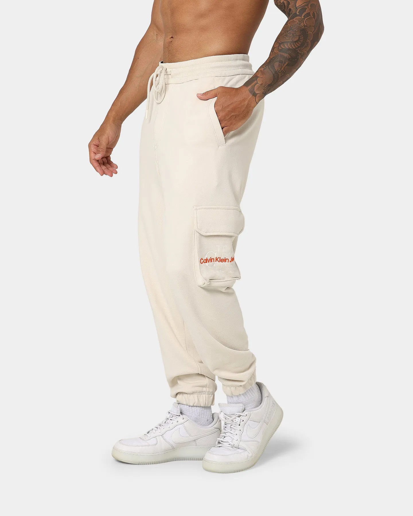 Calvin Klein Two Tone Monogram HWK Pants Eggshell