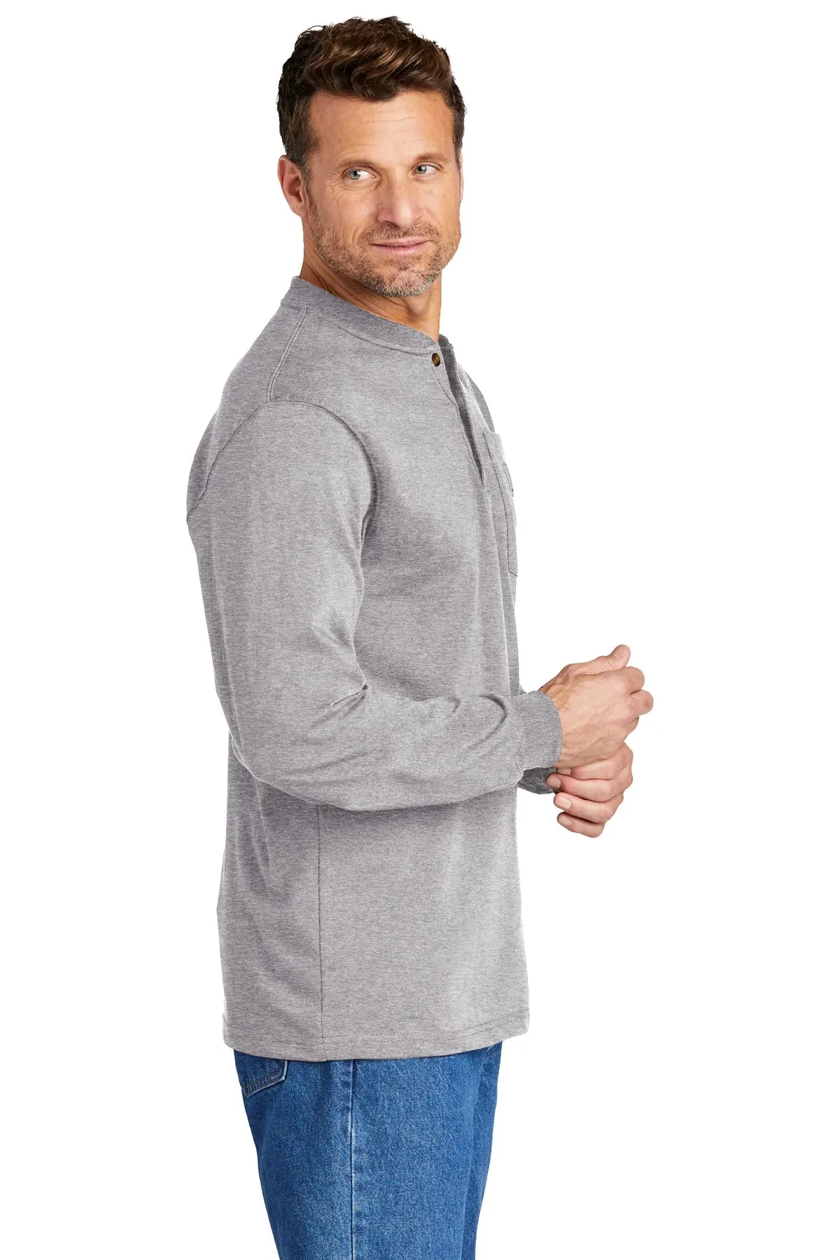 Carhartt Long Sleeve Henley Custom T-Shirts, Heather Grey