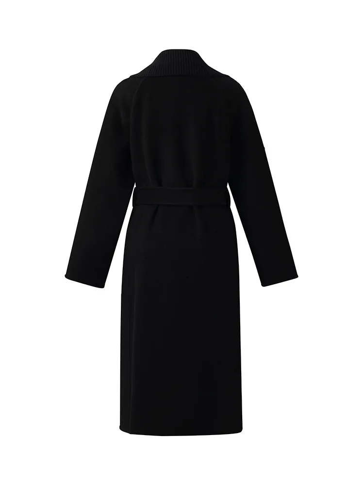 Cashmere And Wool Women Wrap Coat With Detachable Zipper