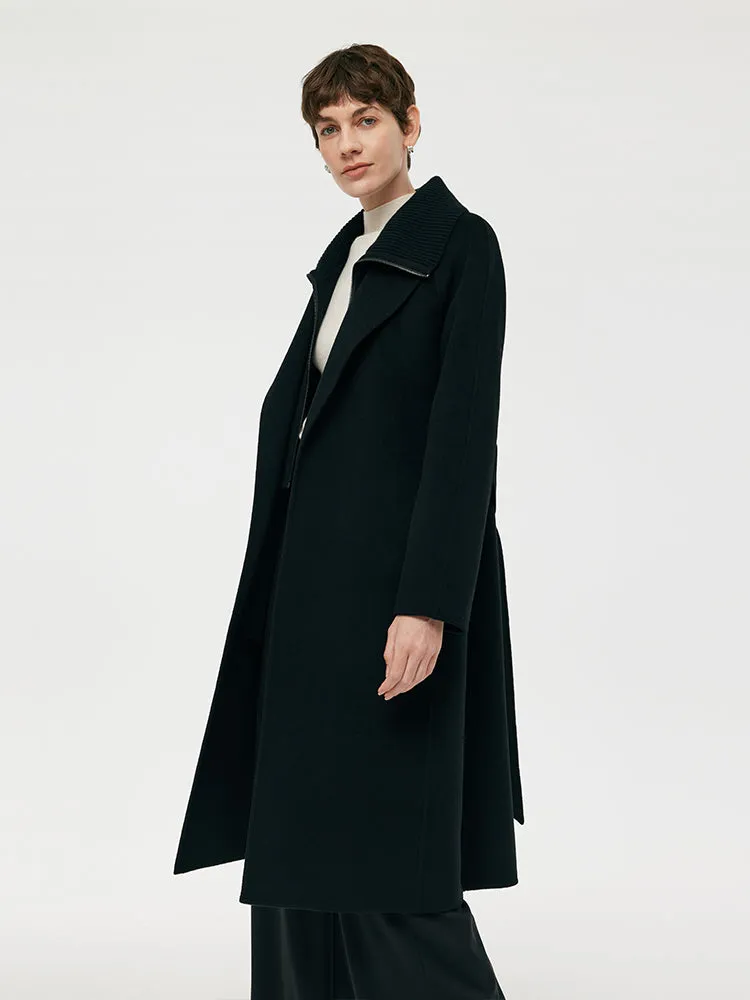 Cashmere And Wool Women Wrap Coat With Detachable Zipper