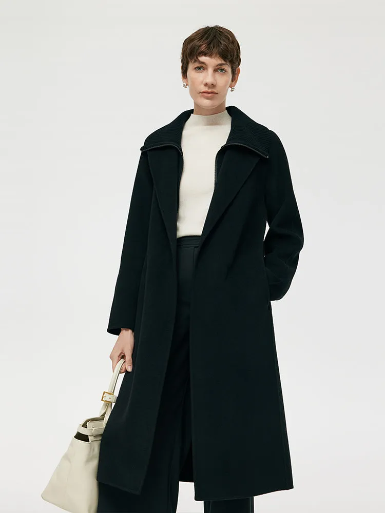 Cashmere And Wool Women Wrap Coat With Detachable Zipper