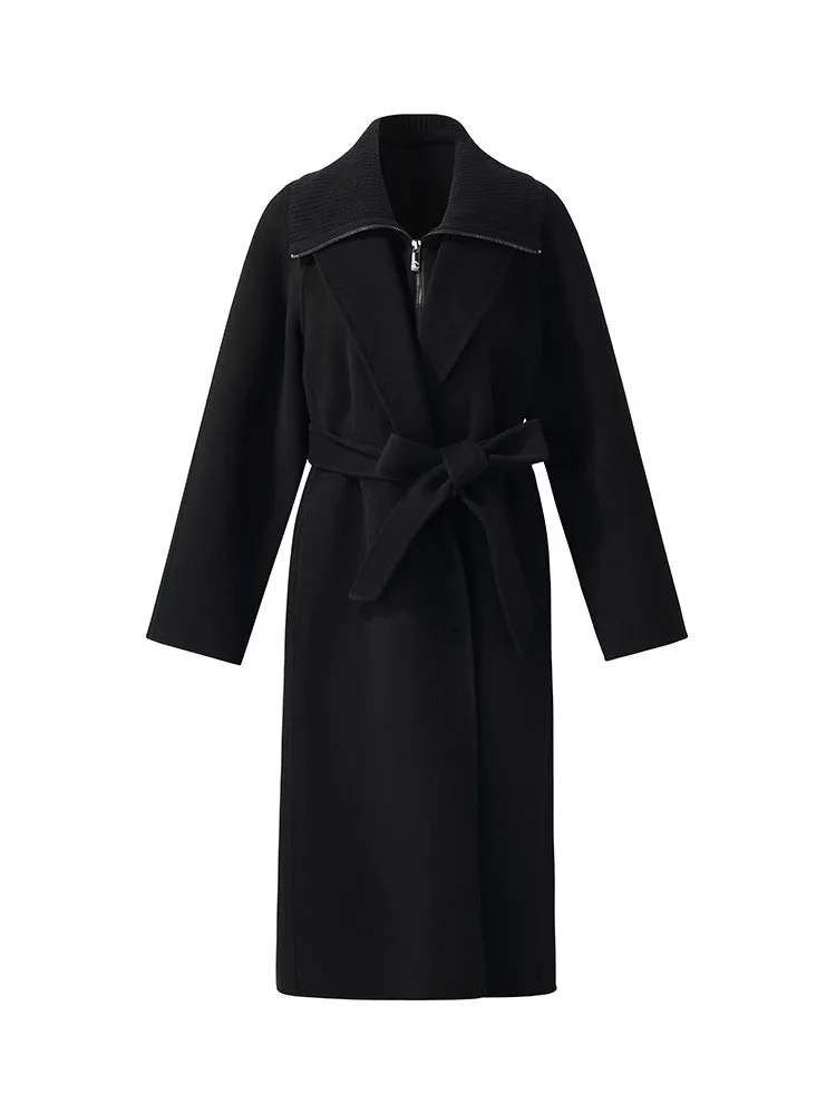 Cashmere And Wool Women Wrap Coat With Detachable Zipper