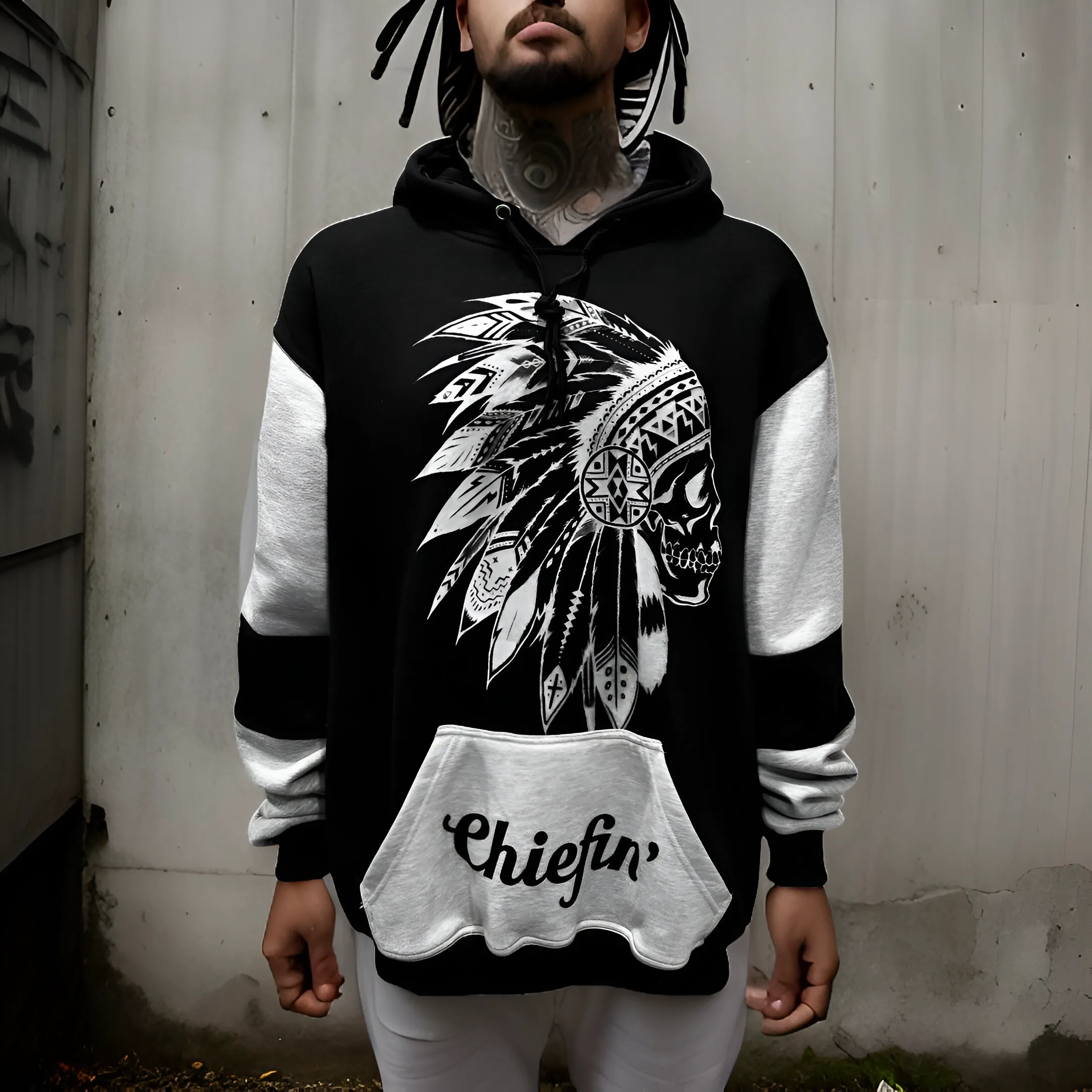 ^CHIEFIN’^ (BLACK-GREY) PULLOVER HOODIES (CUT & SEW)