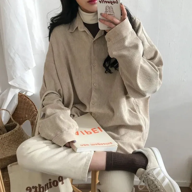 Corduroy Shirt Women's Long Sleeve Top Women's Outerwear Women's Autumn Coat Korean Fashion Brand Clothing