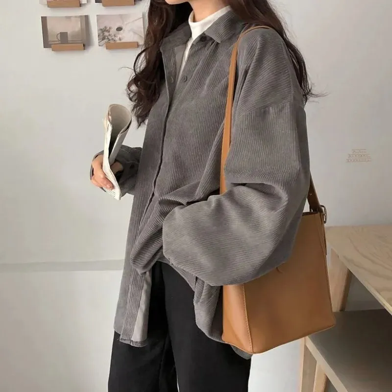 Corduroy Shirt Women's Long Sleeve Top Women's Outerwear Women's Autumn Coat Korean Fashion Brand Clothing